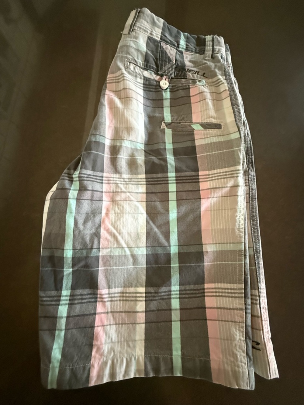 Oneil Plaid Mid-Length Women's Shorts in Gray and Pink - Picture 5 of 5